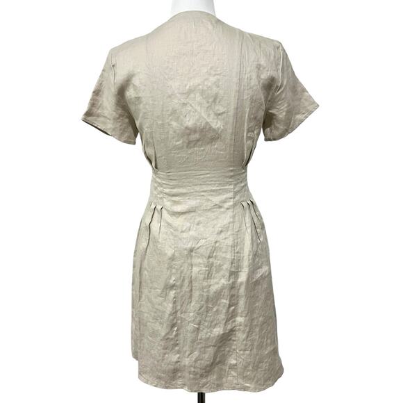 MNG Mango Linen Dress Beige A-Line Pleated Sides Button Front Euro Summer Sz XXS - Picture 5 of 8